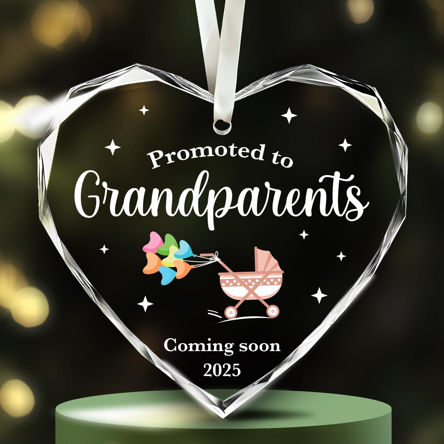 Promoted To Grandparents Coming Soon 2025 - Glass Christmas Ornament