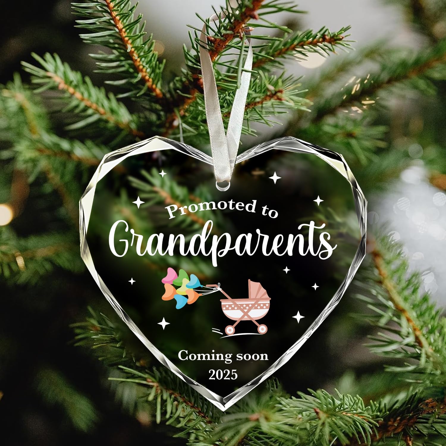 Promoted To Grandparents Coming Soon 2025 - Glass Christmas Ornament