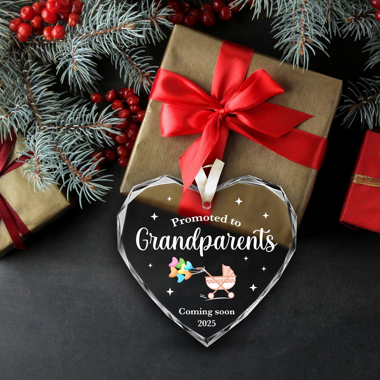 Promoted To Grandparents Coming Soon 2025 - Glass Christmas Ornament