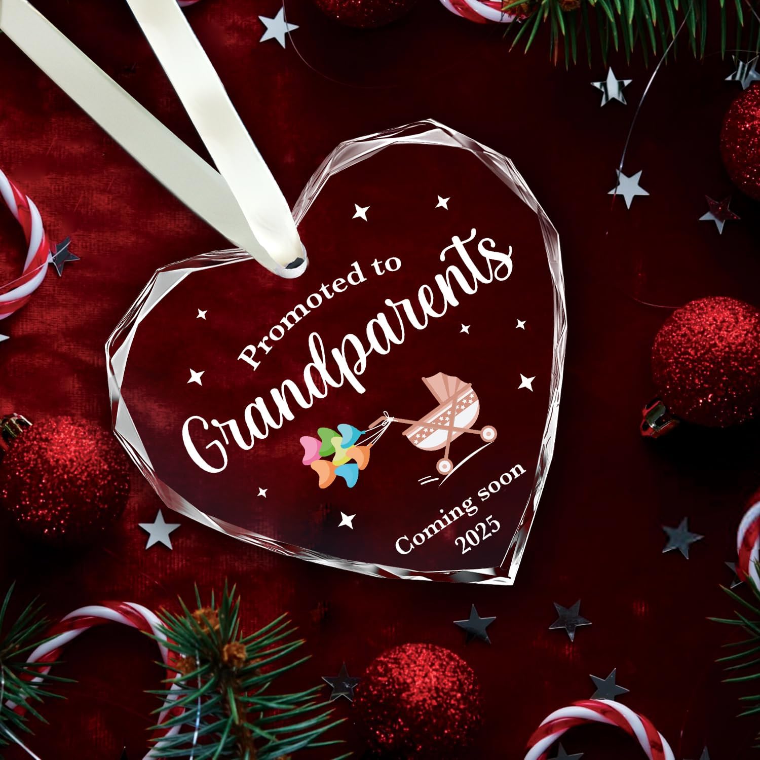 Promoted To Grandparents Coming Soon 2025 - Glass Christmas Ornament