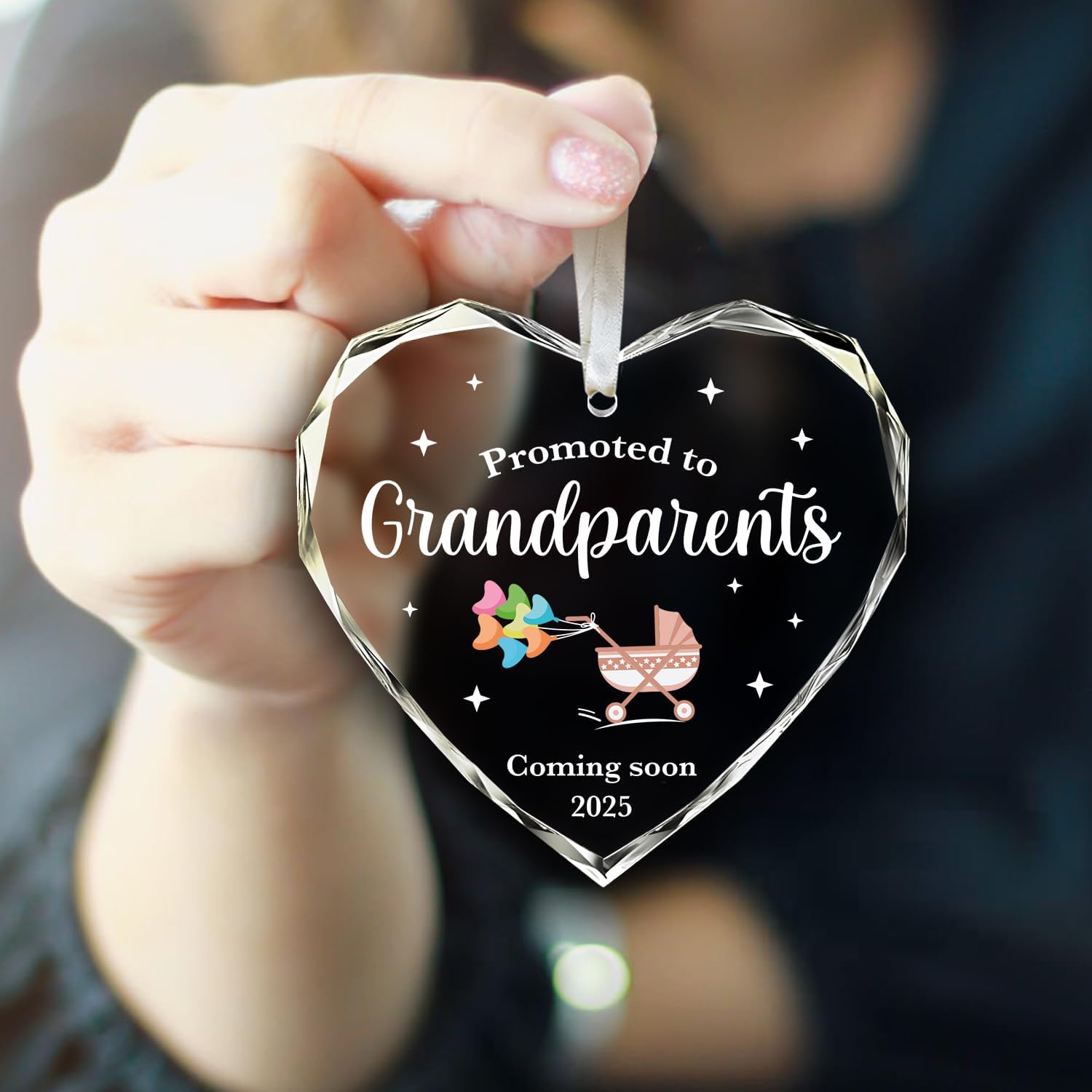 Promoted To Grandparents Coming Soon 2025 - Glass Christmas Ornament