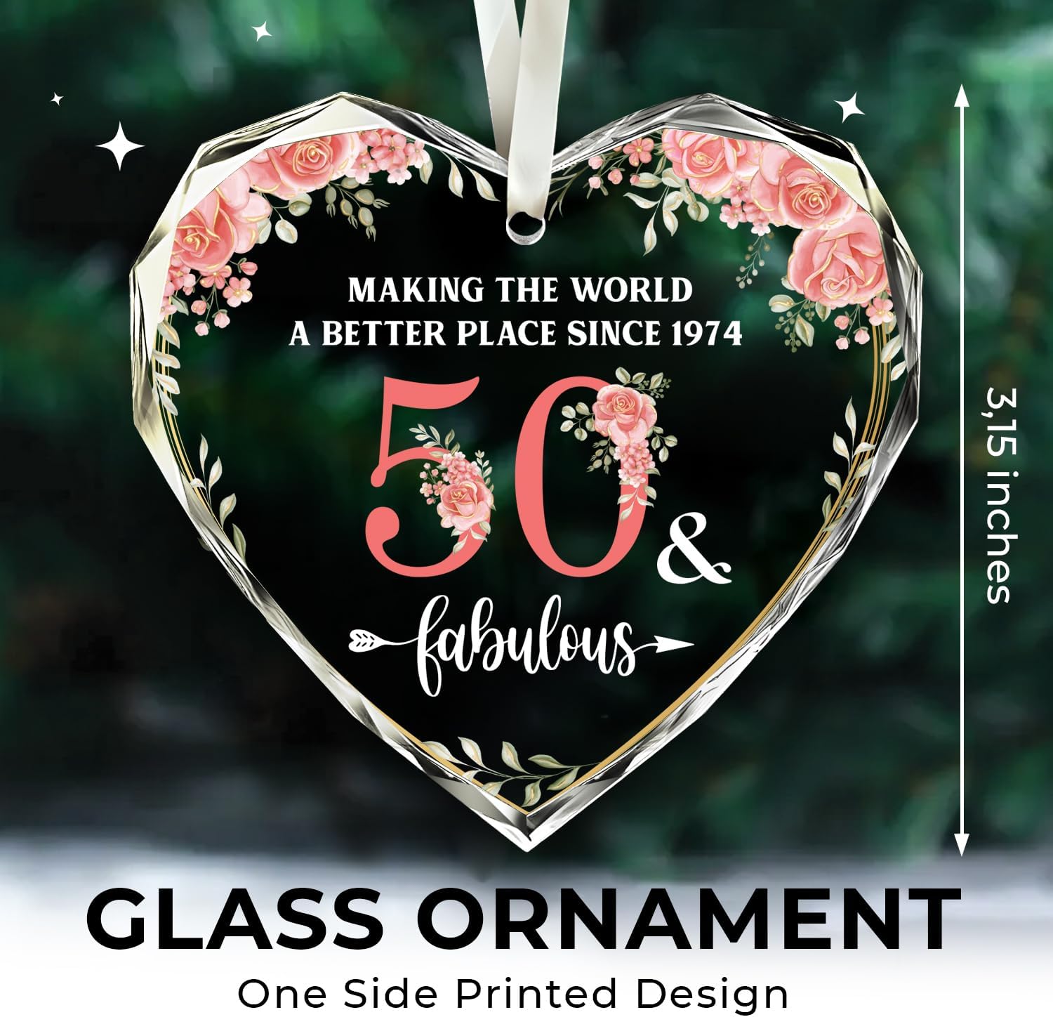 50th And Fabulous - Heart Glass Ornament