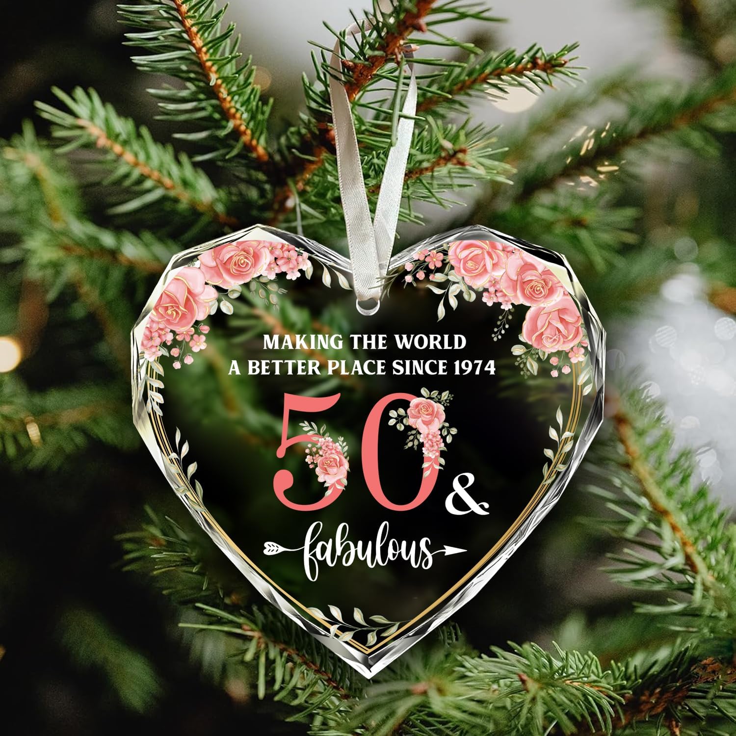 Making The World A Better Place since 1974 - 50 & Fabulous - Heart Glass Ornament