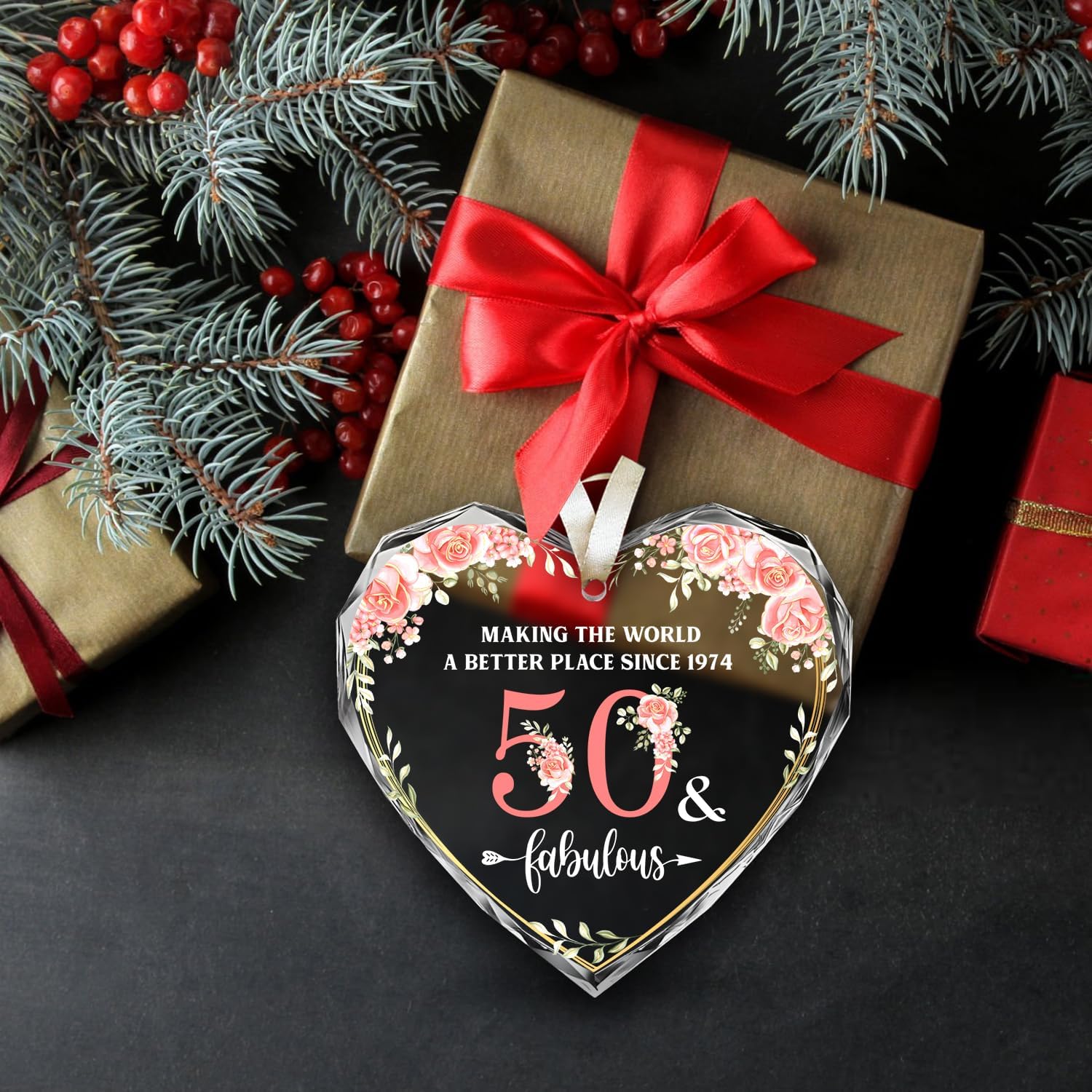 Making The World A Better Place since 1974 - 50 & Fabulous - Heart Glass Ornament