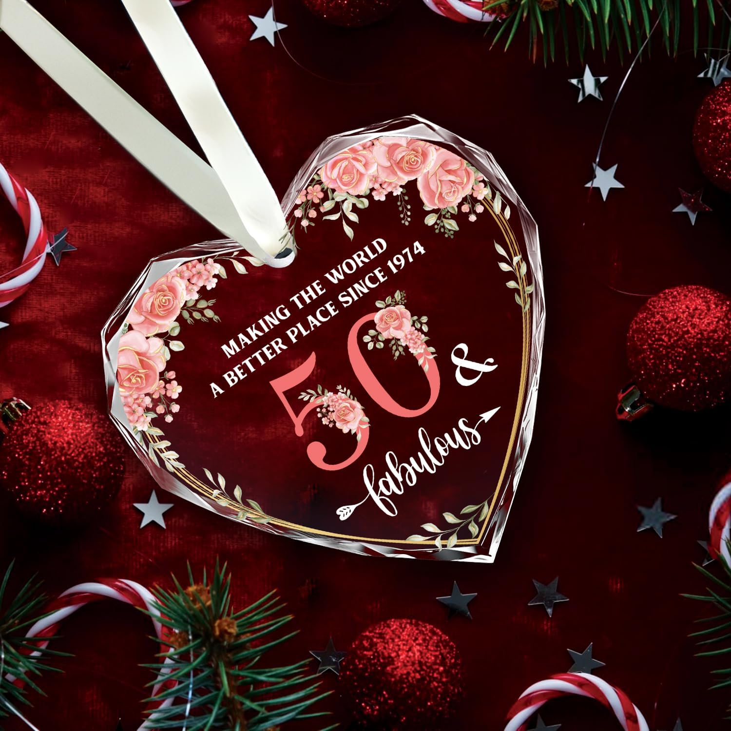 Making The World A Better Place since 1974 - 50 & Fabulous - Heart Glass Ornament