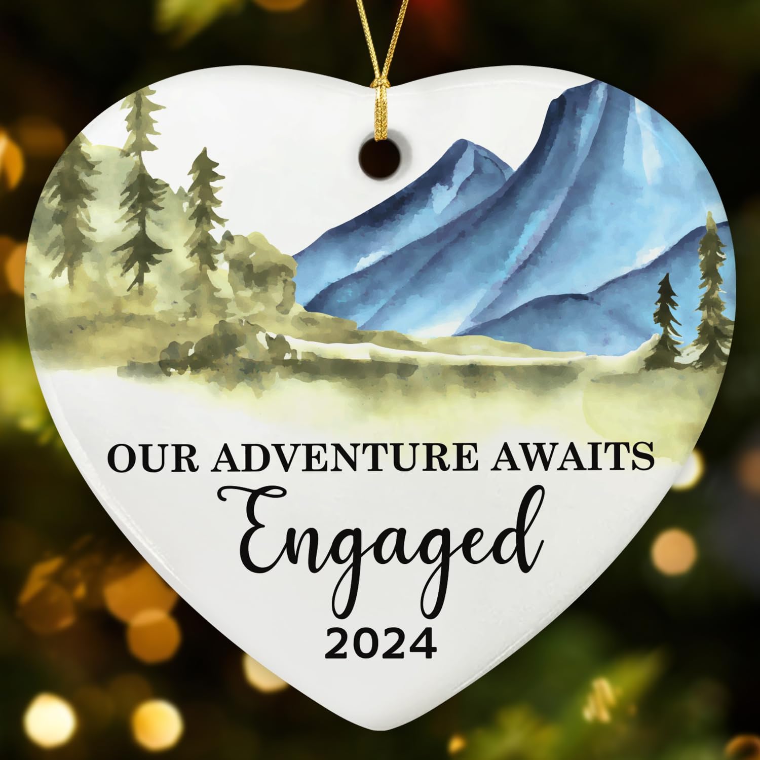 Our Adventure Awaits Engaged 2024 - Glass Christmas Ornament