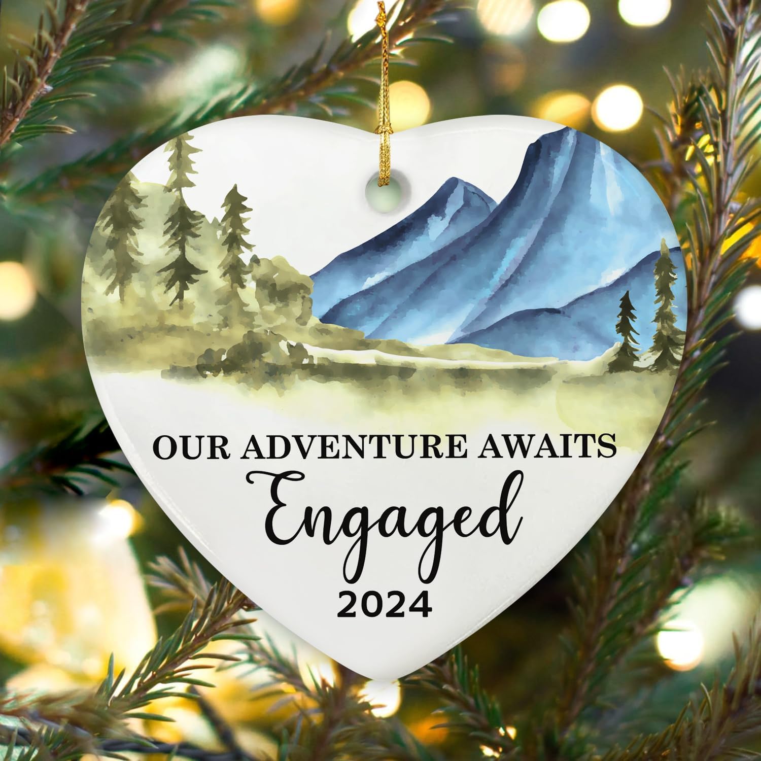 Our Adventure Awaits Engaged 2024 - Glass Christmas Ornament