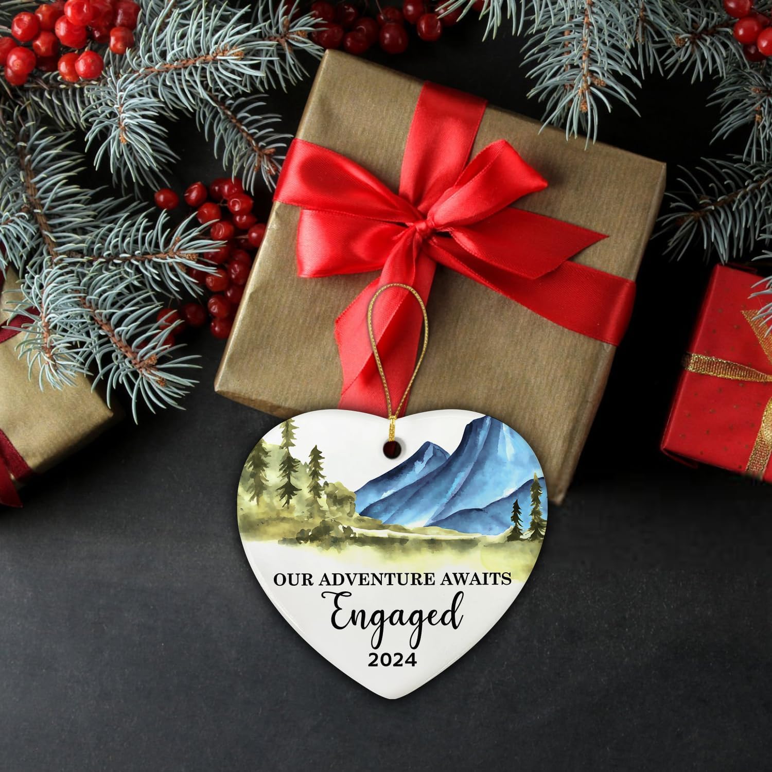 Our Adventure Awaits Engaged 2024 - Glass Christmas Ornament