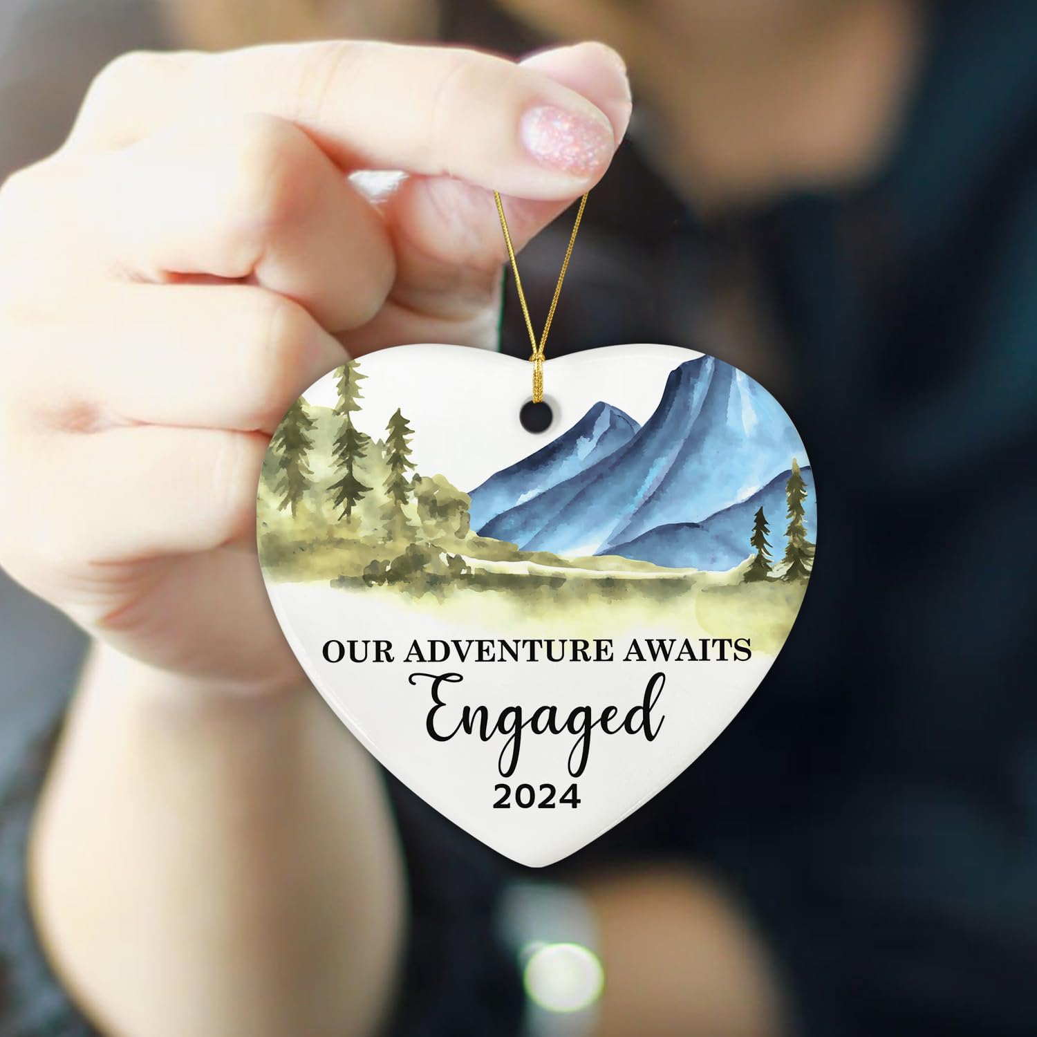 Our Adventure Awaits Engaged 2024 - Glass Christmas Ornament