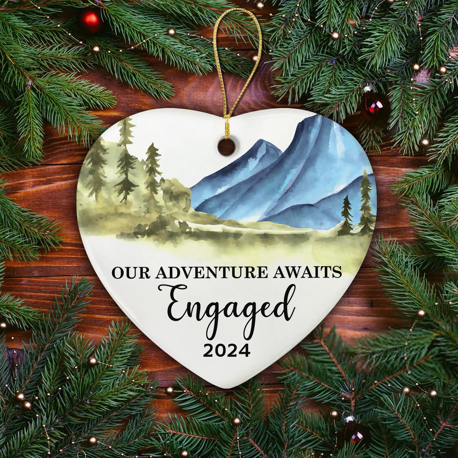 Our Adventure Awaits Engaged 2024 - Glass Christmas Ornament