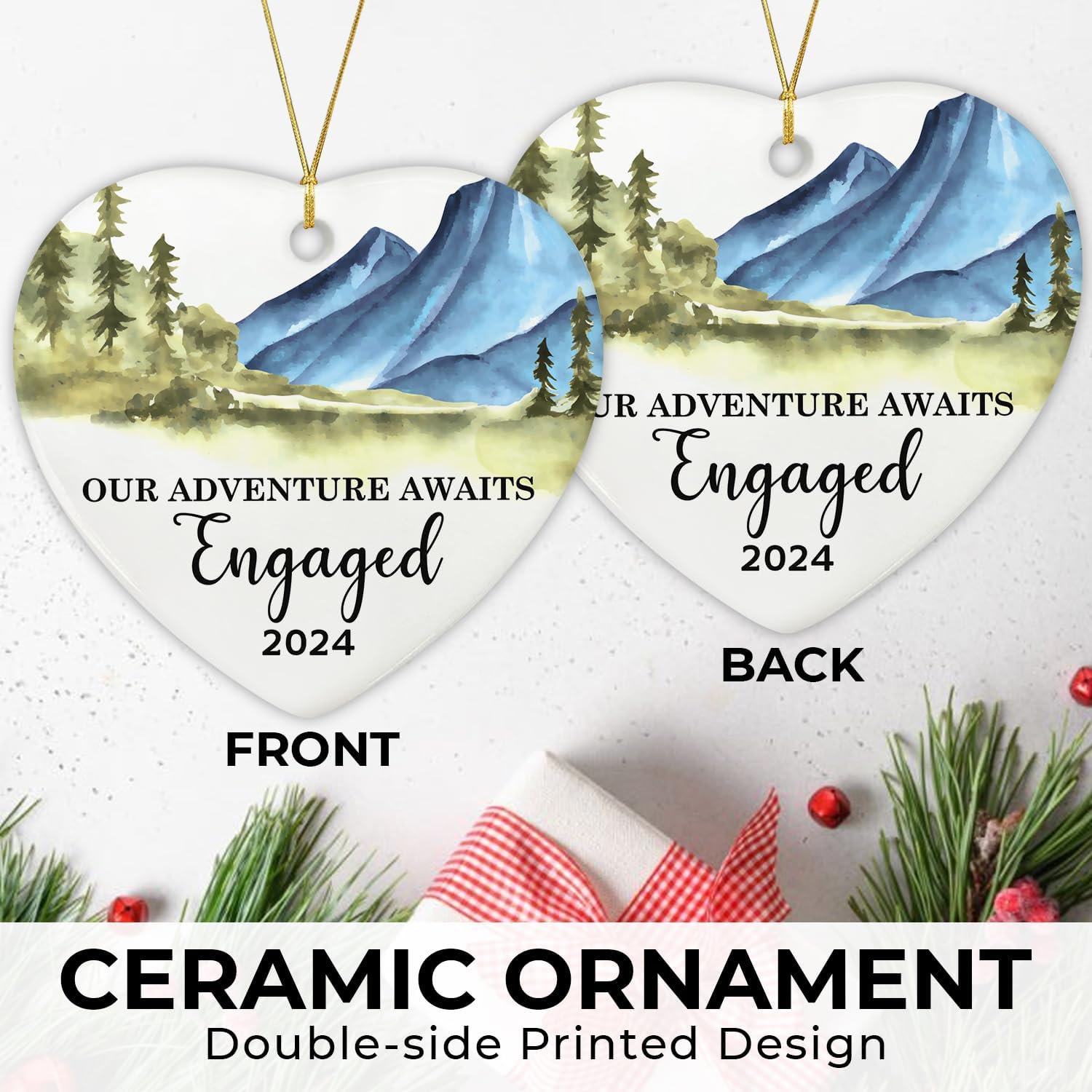 Our Adventure Awaits Engaged 2024 - Glass Christmas Ornament