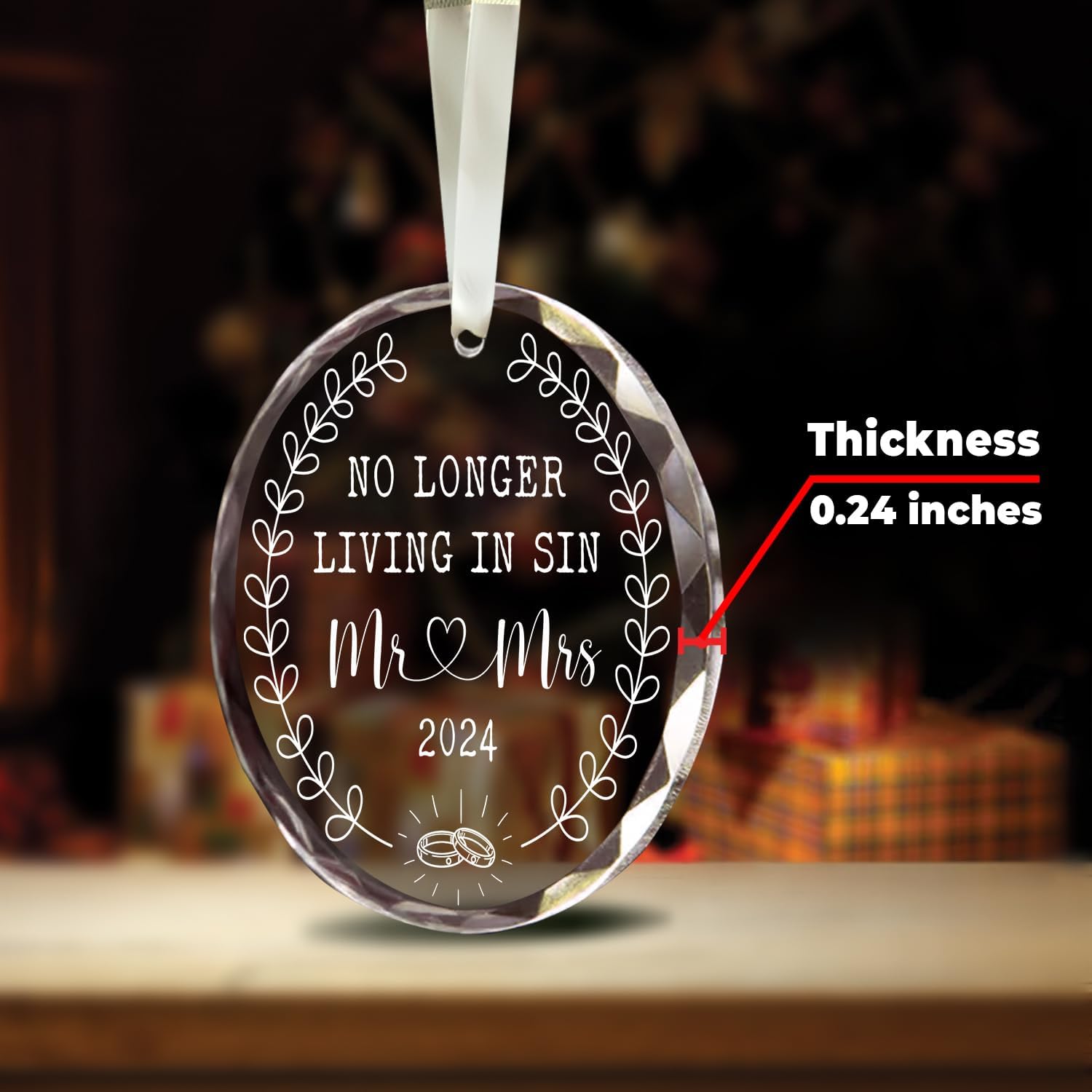 No Longer Living In Sin Mr & Mrs 2024 - Glass Christmas Ornament