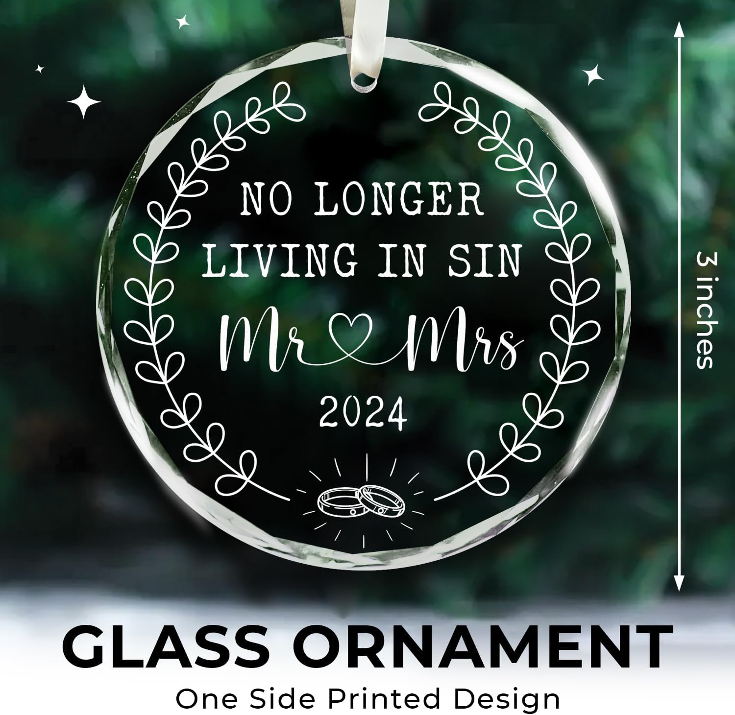 No Longer Living In Sin Mr & Mrs 2024 - Glass Christmas Ornament