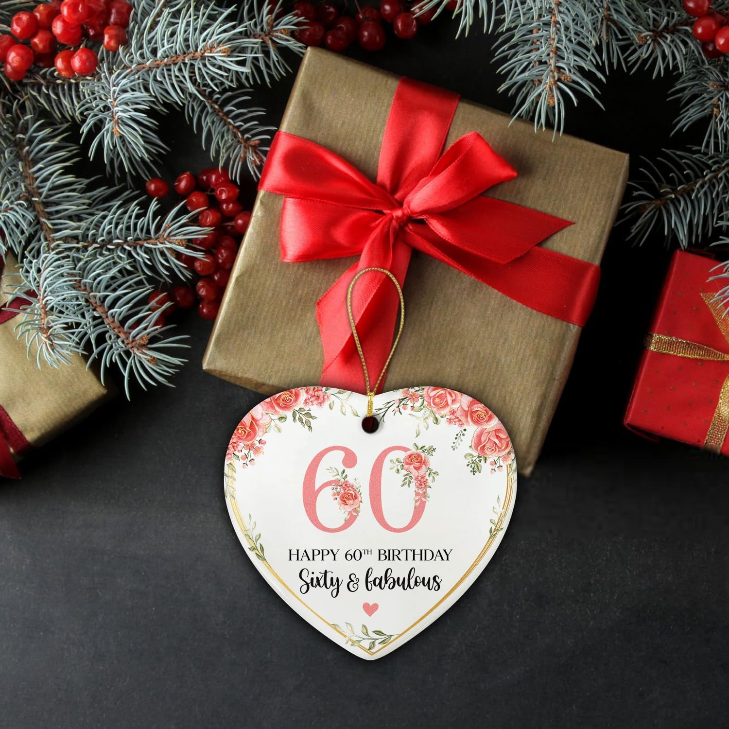 Sixty & Fabulous - Happy 60th Birthday - Ceramic Christmas Ornament