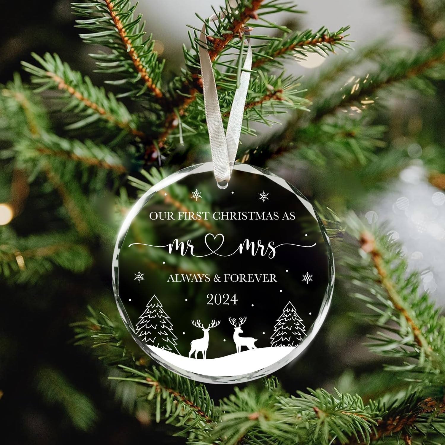 Our First Christmas As Mr & Mrs 2024 - Glass Ornament