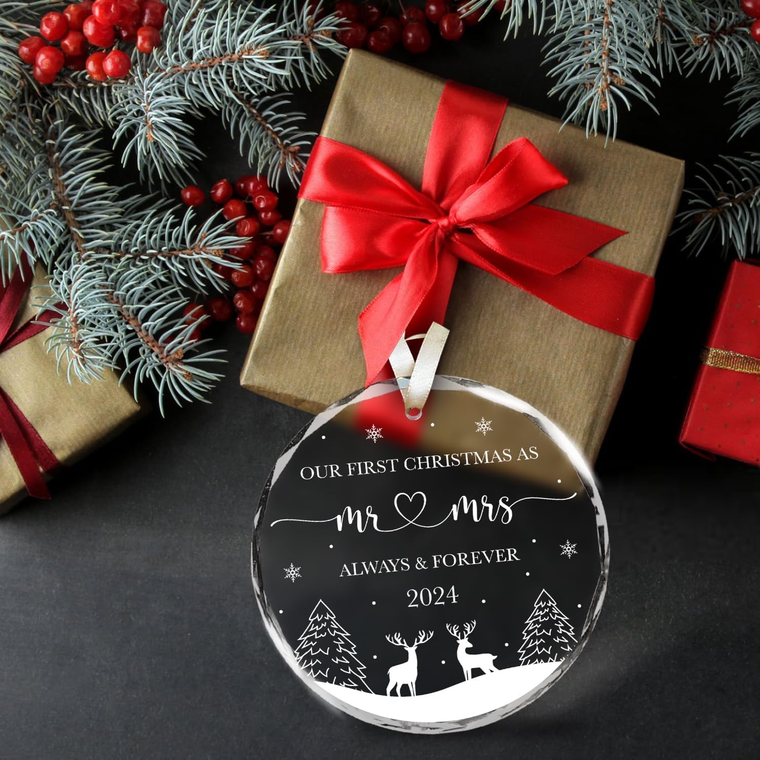 Our First Christmas As Mr & Mrs 2024 - Glass Ornament