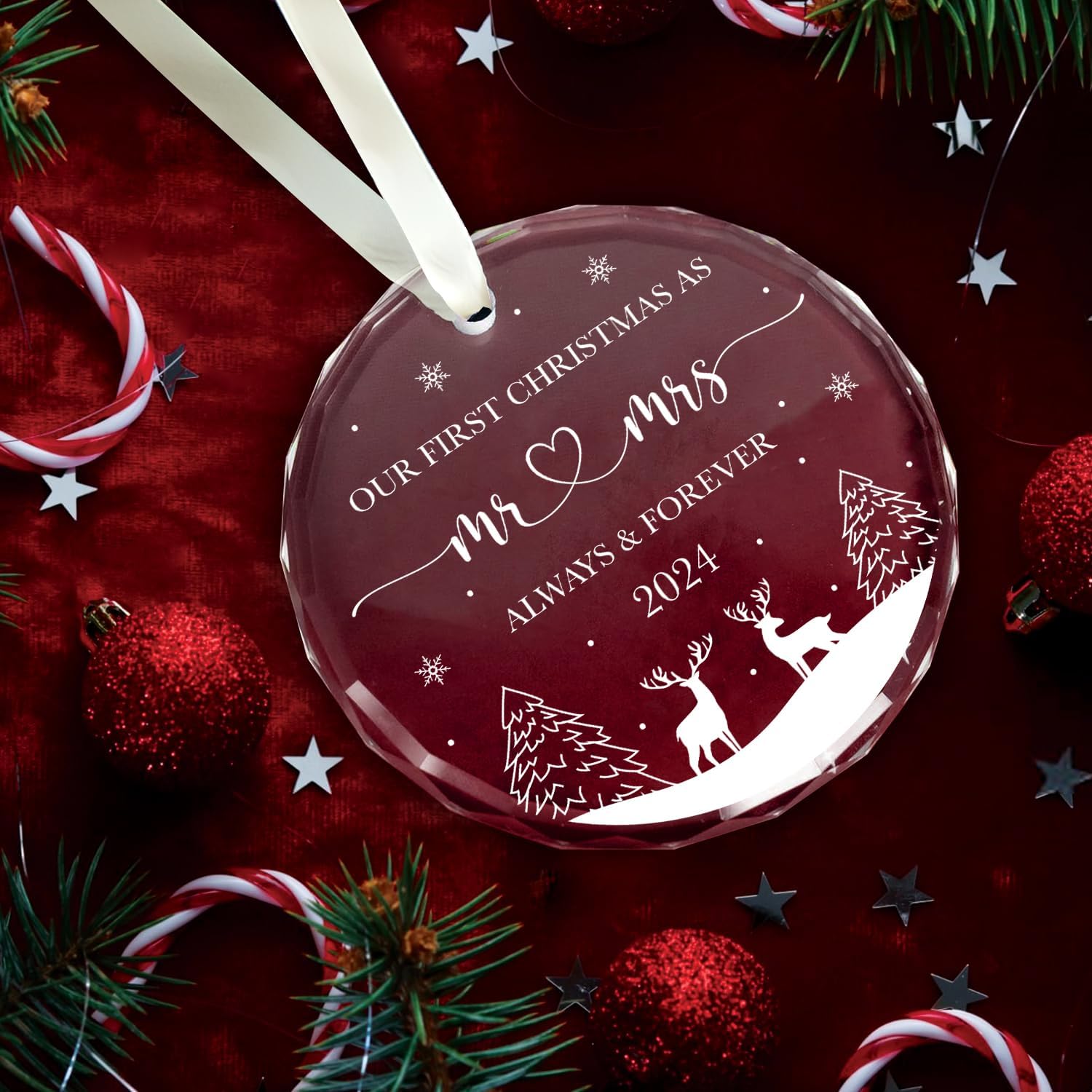 Our First Christmas As Mr & Mrs 2024 - Glass Ornament