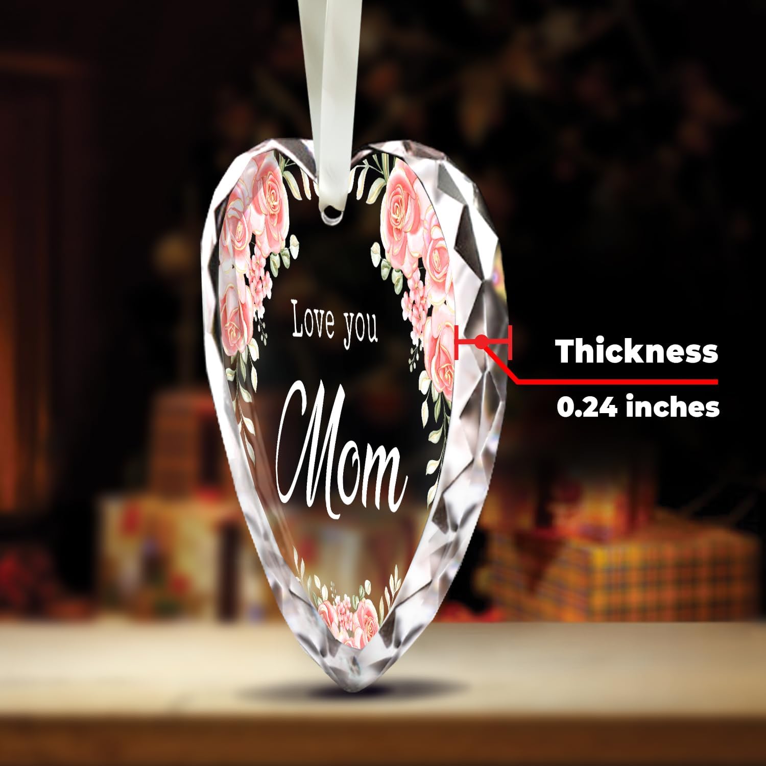 Love You Mom - Glass Heart Christmas Ornament