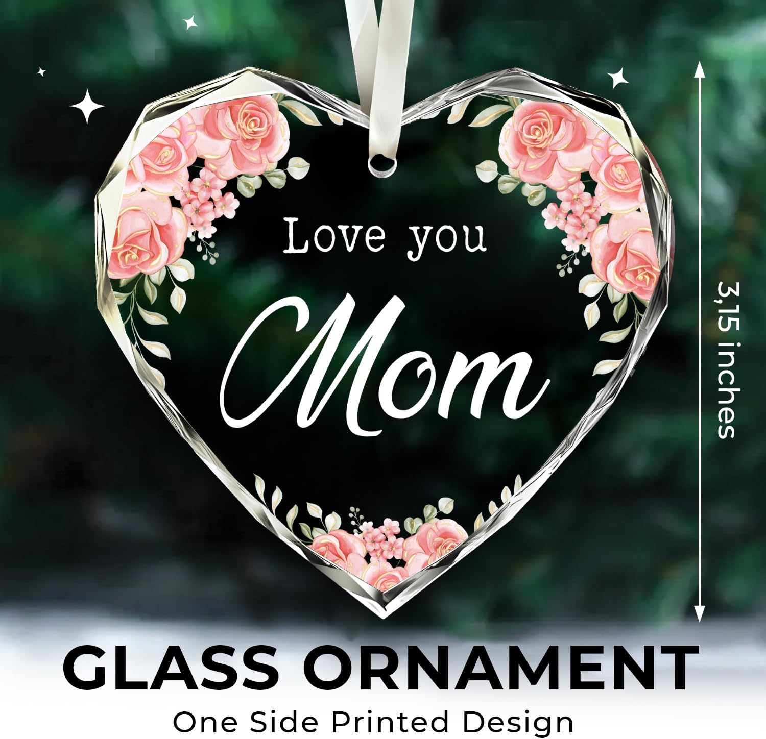 Love You Mom - Glass Heart Christmas Ornament