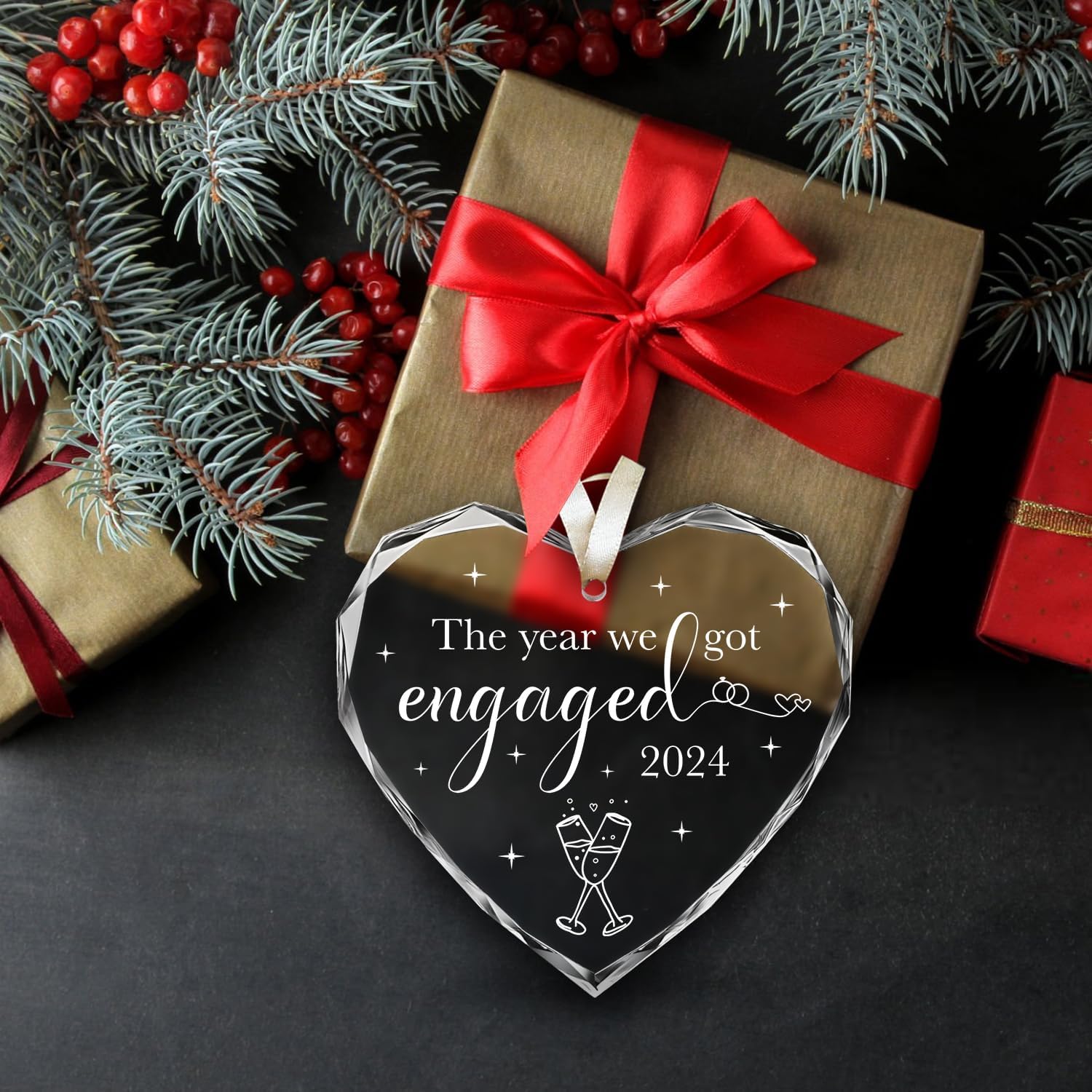 The Year We Got Engaged 2024 - Glass Christmas Ornaments