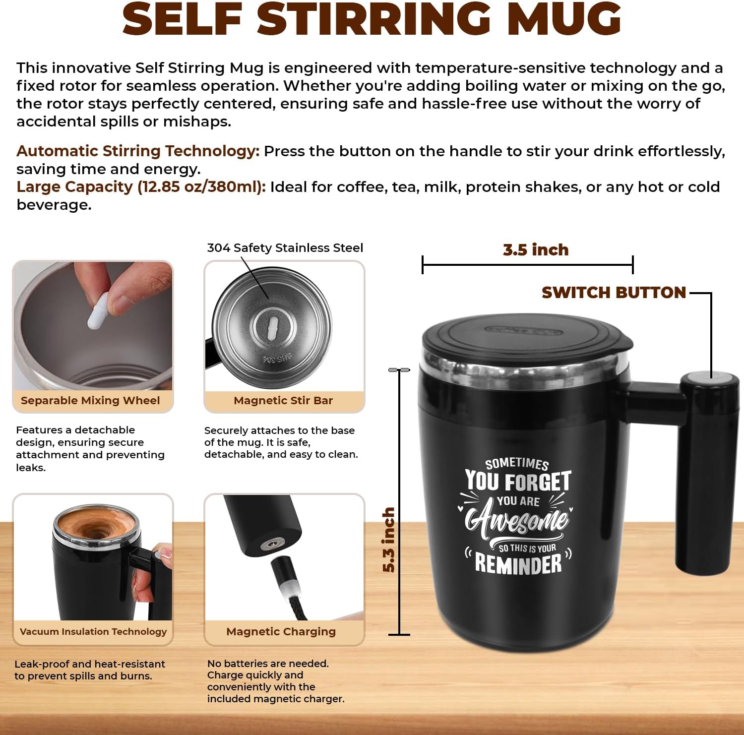 Sometimes You Forget You Are Awesome - 14 Oz Self Stirring Mug - Gifts For Nurse, Teacher, Boss, Coworker