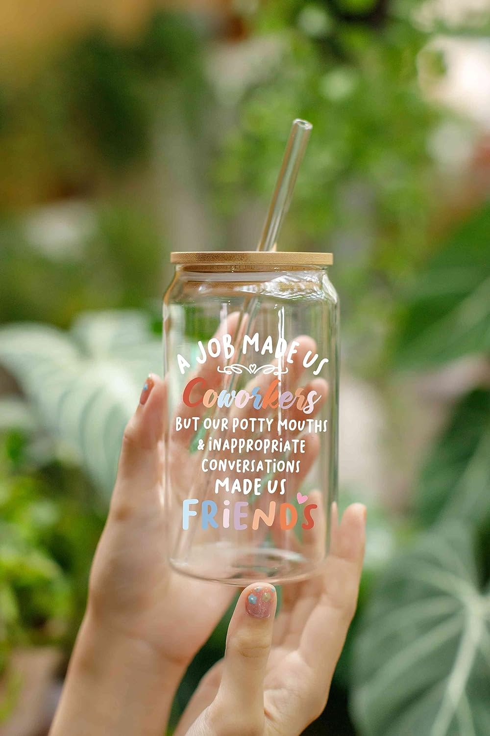 Iced Coffee Cup with Lid and Glass Straw - Beer can Glass - Teacher Gifts