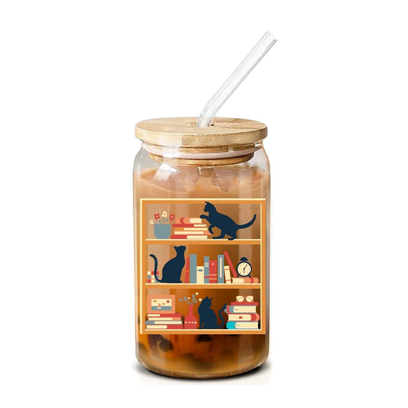 Book And Cat Coffee - 16 Oz Coffee Glass