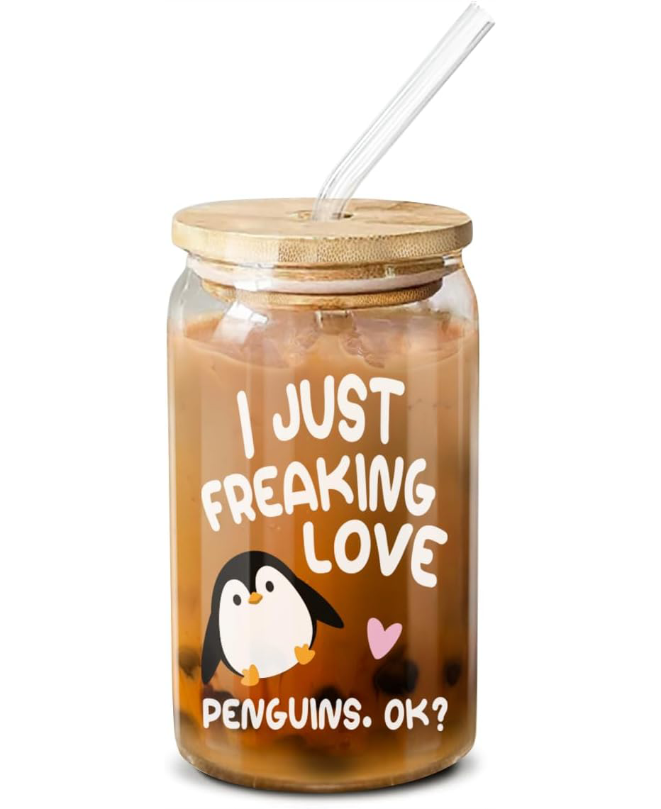 Penguin Gifts for Penguin Lovers Women Men- Cute Valentine Penguin Tumbler  Straw Cup Coffee Travel Mug - Blue Metal Thermal Insulated Tumblers 20 Oz