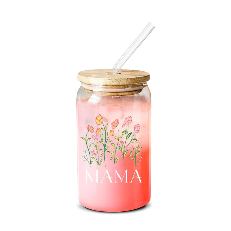 Mama And Flowers- 16 Oz Coffee Glass