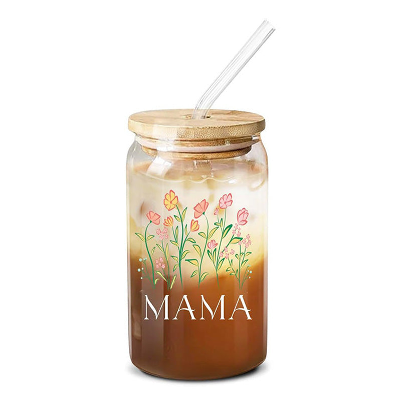 Mama And Flowers- 16 Oz Coffee Glass